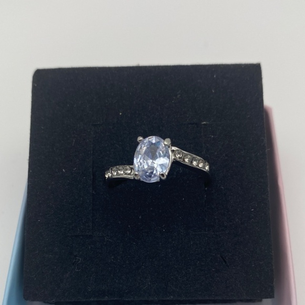 White Gold Plated and Blue Gemstone Ring